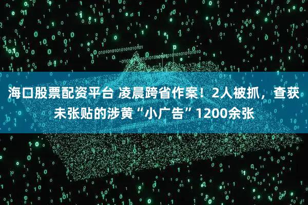 海口股票配资平台 凌晨跨省作案！2人被抓，查获未张贴的涉黄“小广告”1200余张